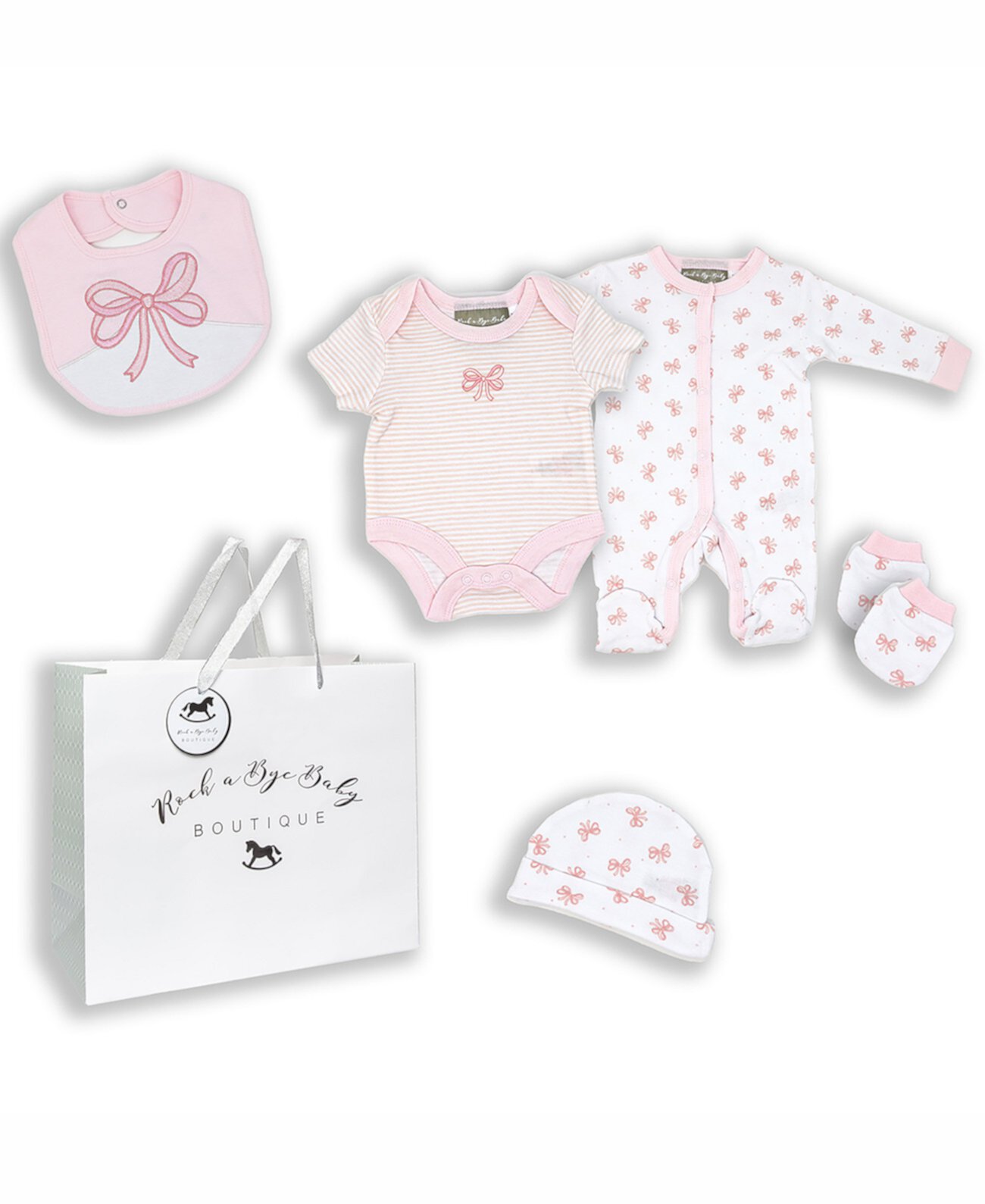 Baby Girls Bow Layette Gift в сетчатом мешке, набор из 5 предметов Rock-A-Bye Baby Boutique