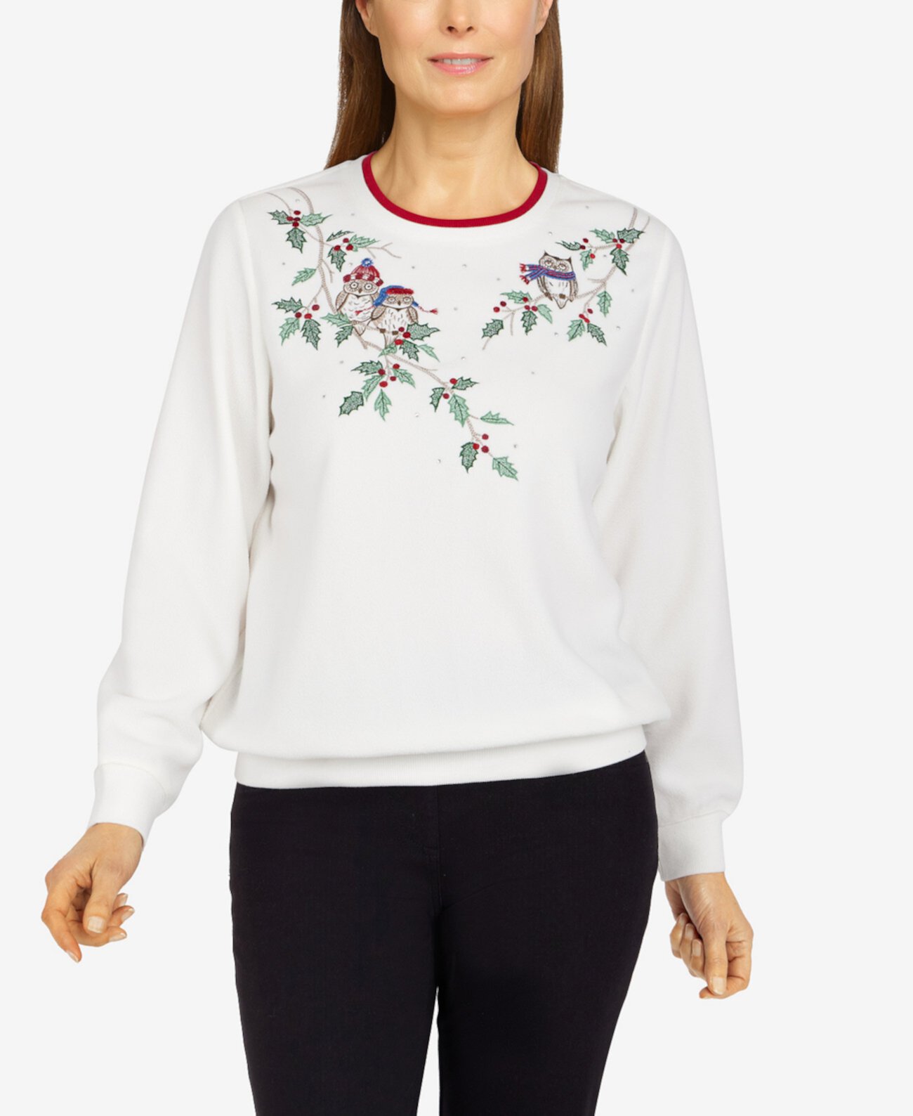 Пуловер Petite Size Classics Holiday Owls Top Alfred Dunner