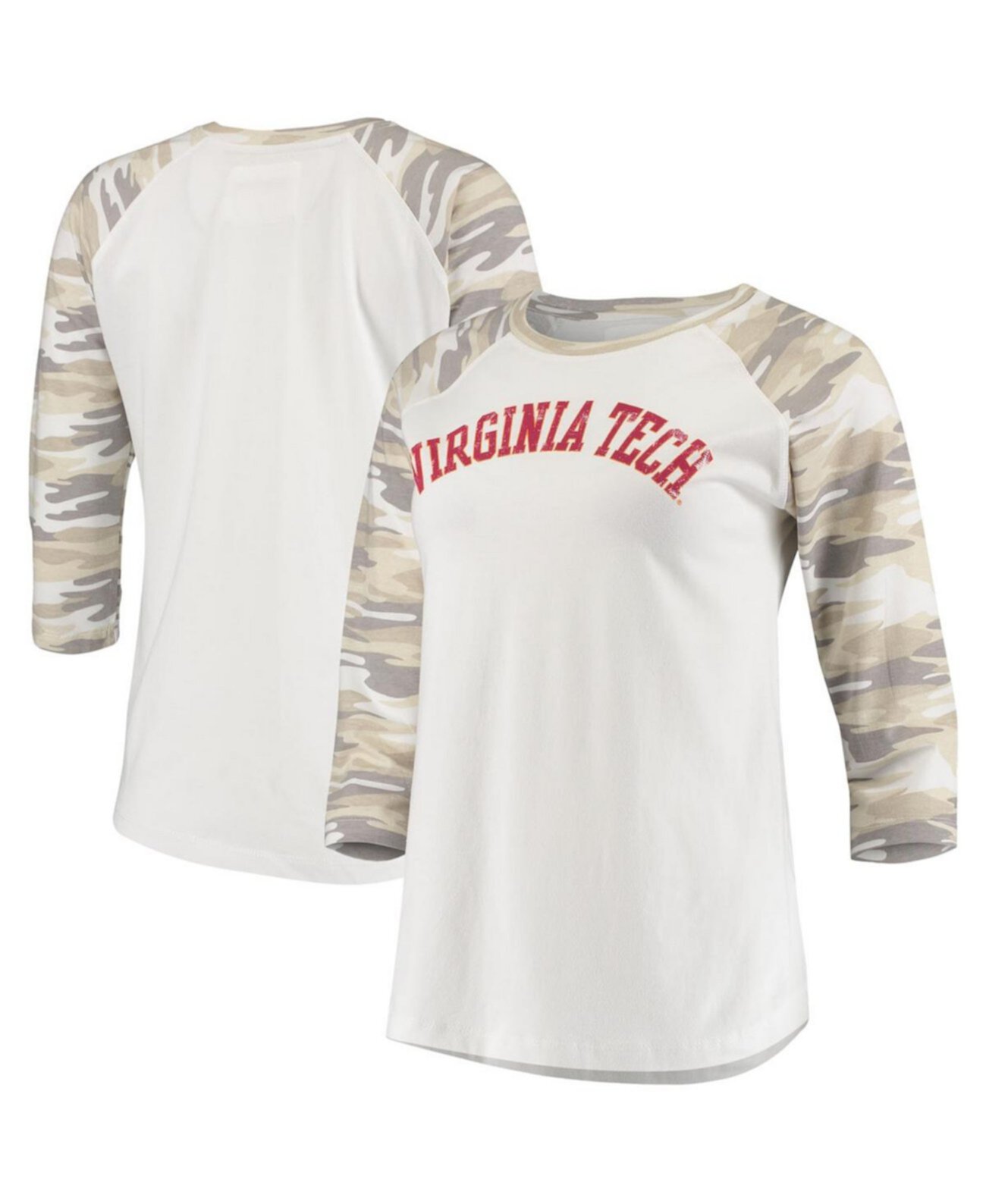 Женская белая футболка с камуфляжным принтом Virginia Tech Hokies Boyfriend Baseball Raglan с рукавом 3/4 Camp David
