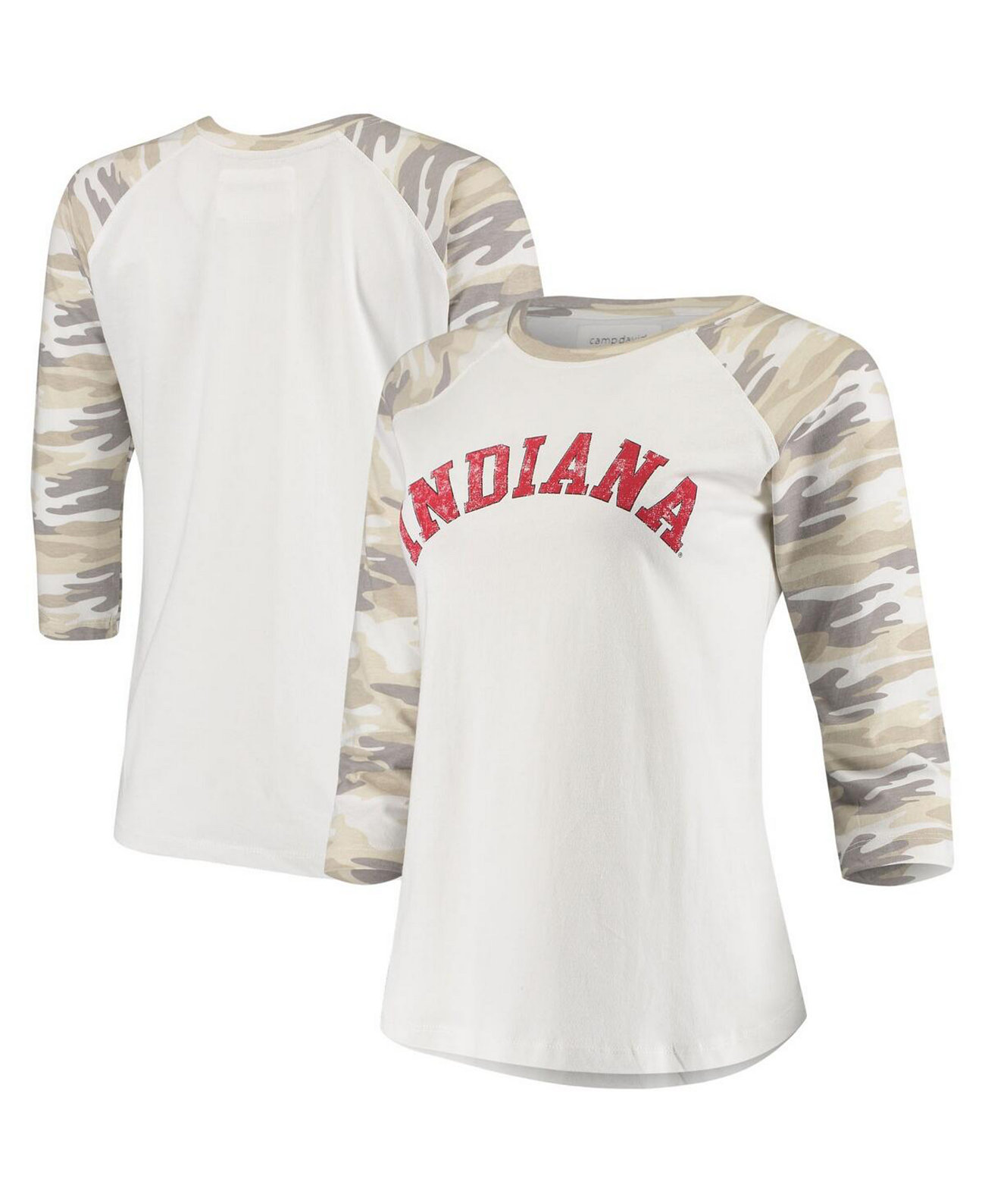 Женская белая и камуфляжная футболка Indiana Hoosiers Boyfriend Baseball Raglan с рукавами 3/4 Camp David