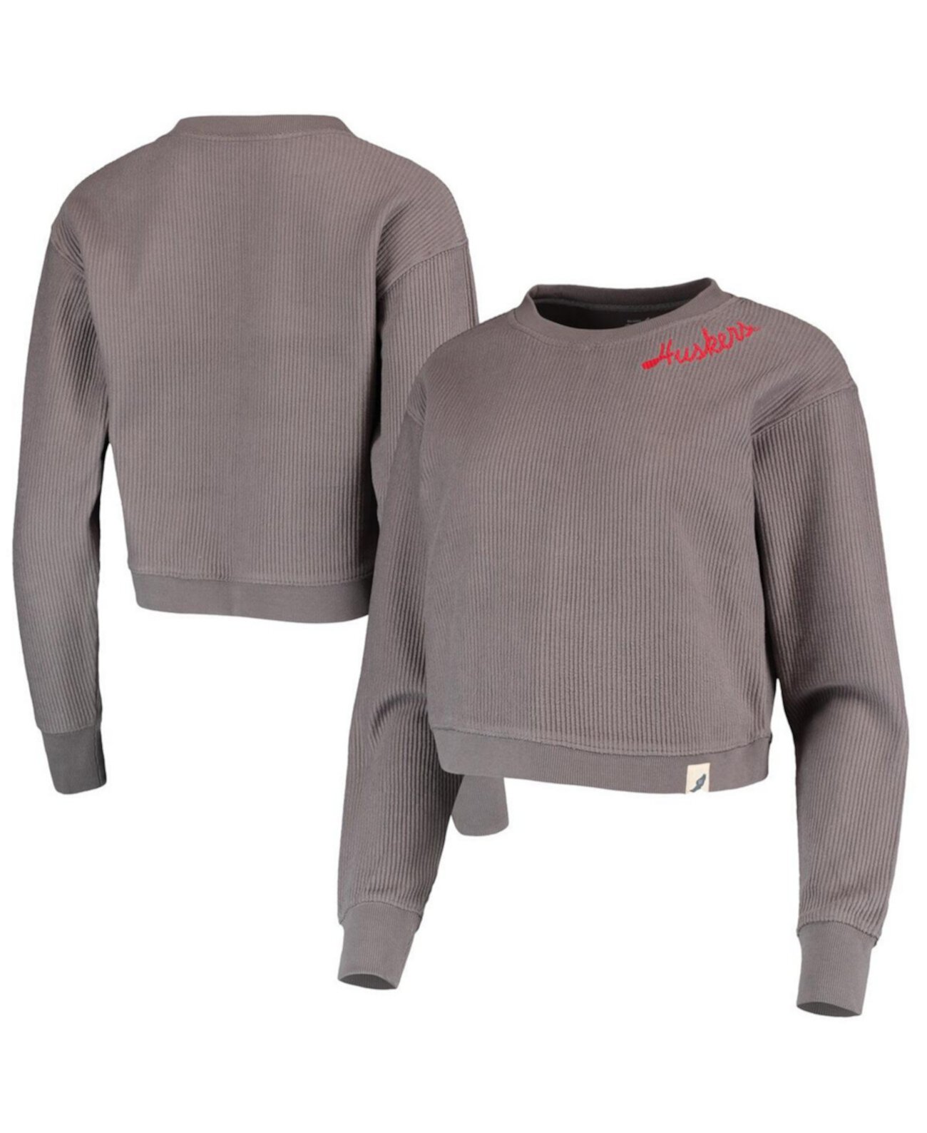 Женский темно-серый укороченный пуловер Nebraska Huskers Corded Timber Sweatshirt League Collegiate Wear