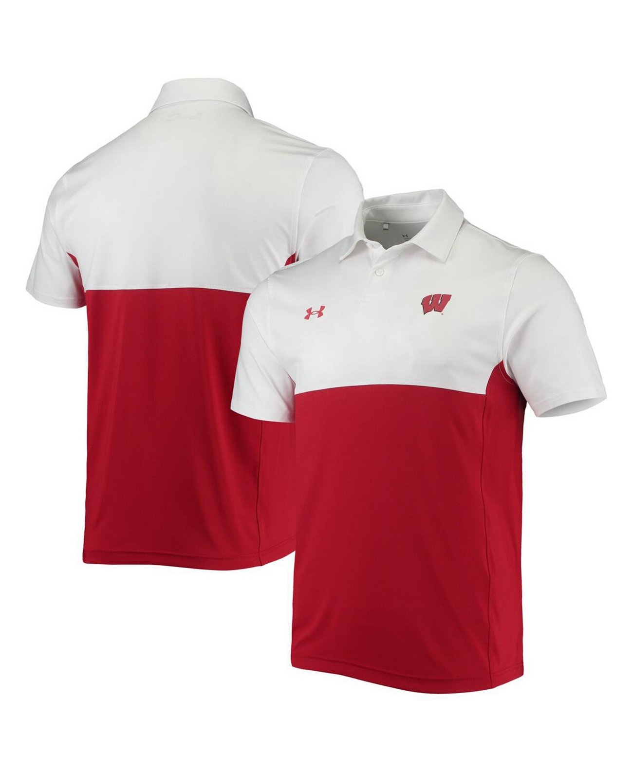 Мужская белая, красная рубашка поло Wisconsin Badgers 2022 Blocked Coaches Performance Under Armour