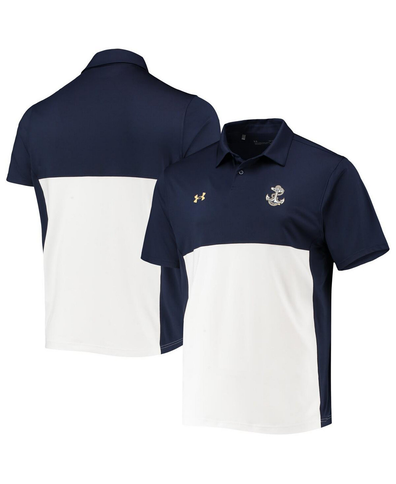 Мужская Поло рубашка Under Armour Navy Midshipmen 2022 Blocked Coaches Performance Under Armour