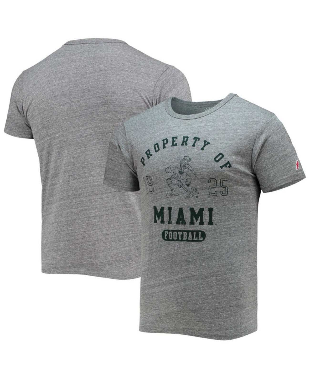 Мужская серая футболка Miami Hurricanes Hail Mary Football Victory Falls Tri-Blend League Collegiate Wear