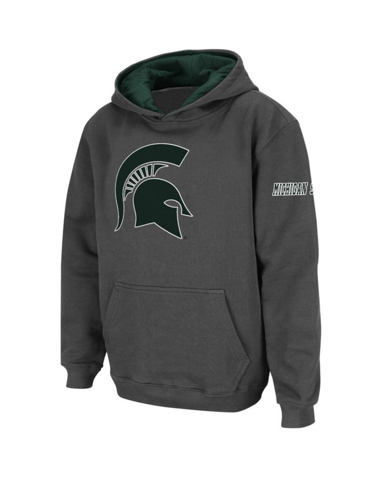 Темно-серый пуловер с капюшоном и большим логотипом Big Boys Michigan State Spartans Stadium Athletic