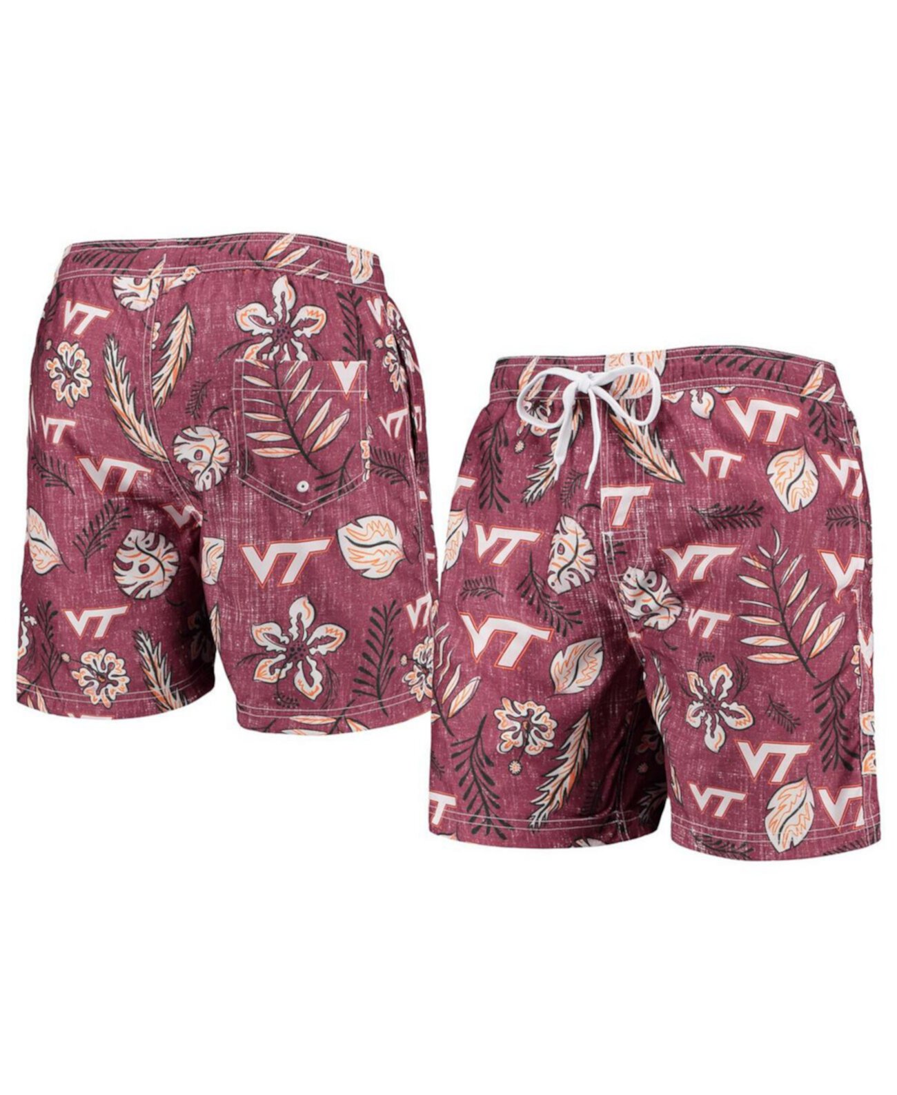 Мужские бордовые плавки Virginia Tech Hokies в винтажном стиле с цветочным принтом Wes & Willy