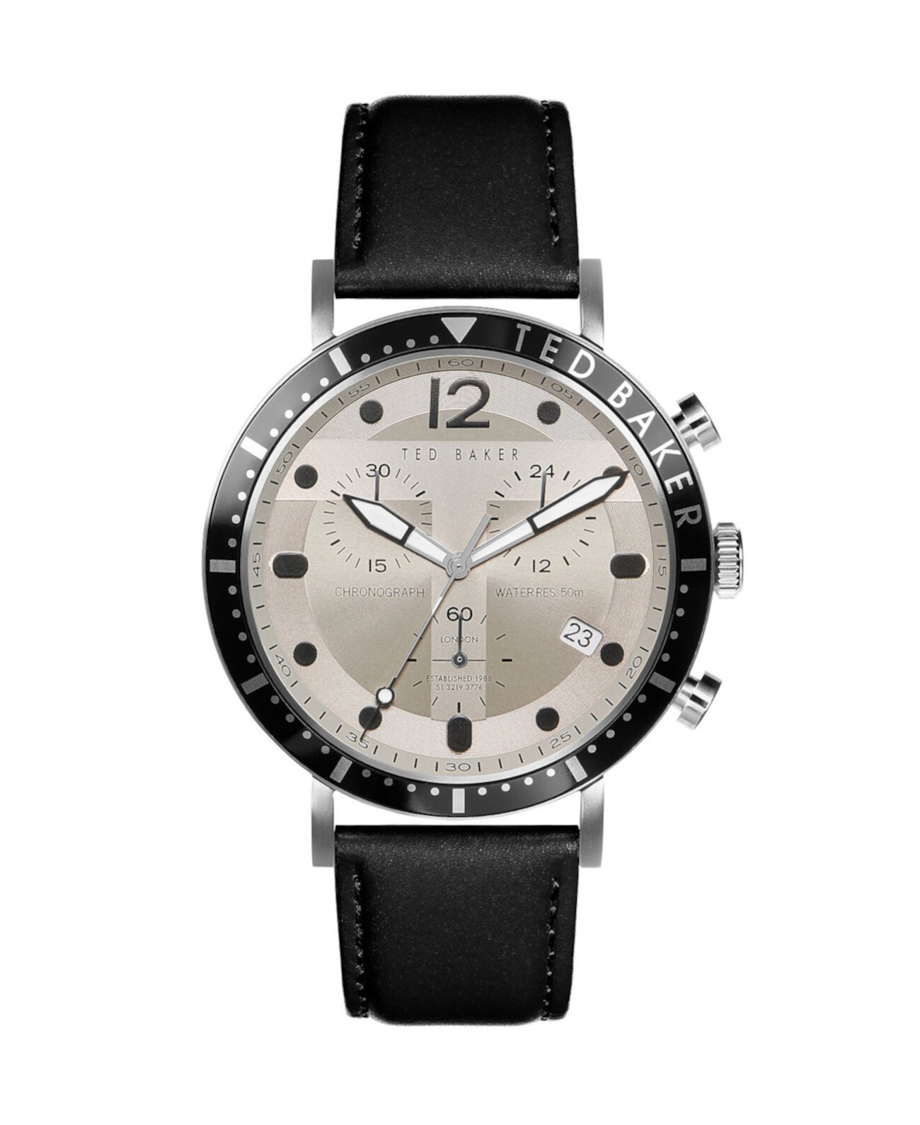 Мужские часы Marteni Chronograph с черным кожаным ремешком 46 мм Ted Baker