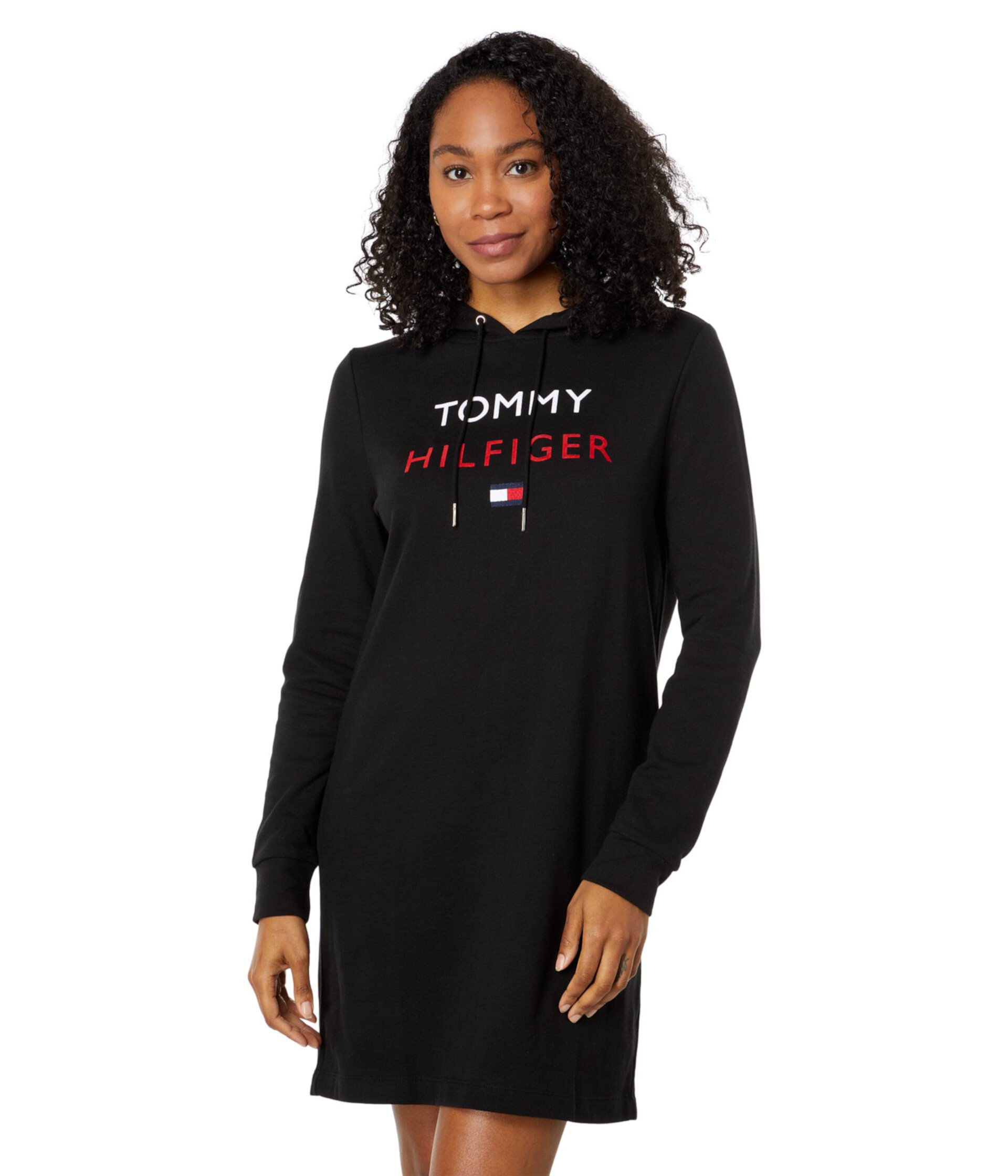 Трикотажное платье с капюшоном и логотипом Tommy Hilfiger
