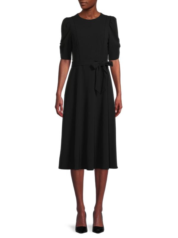 Платье миди трапециевидной формы с рукавами и рюшами DKNY