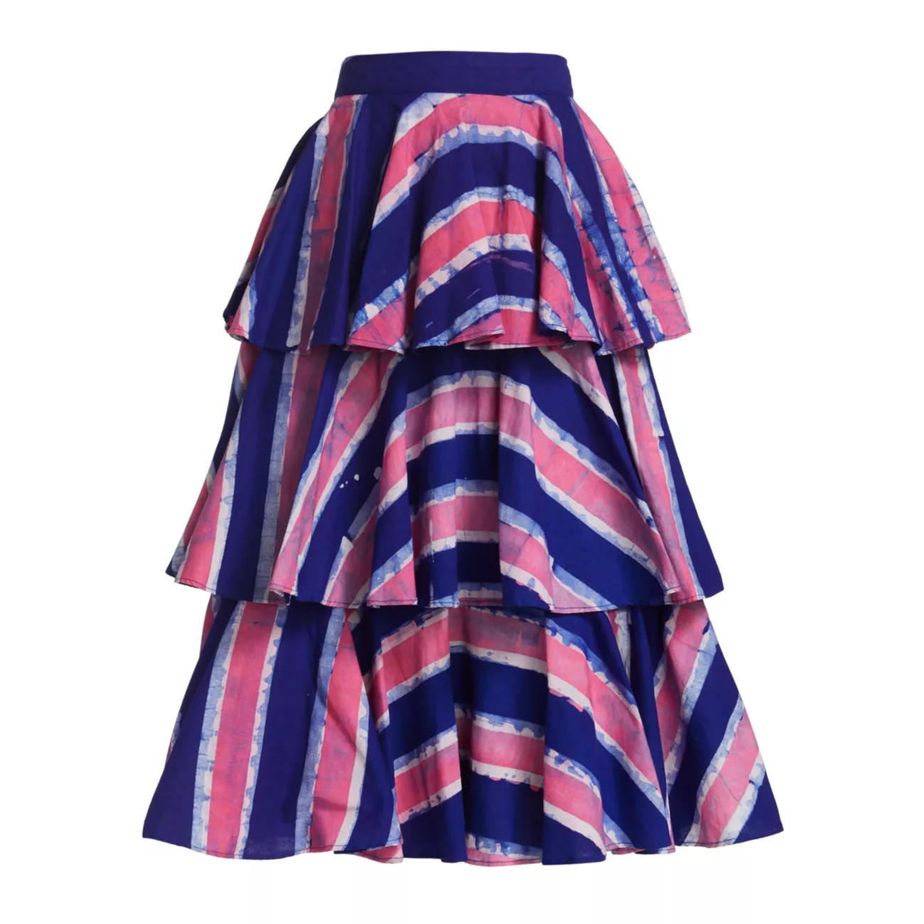 Полосатая многоуровневая юбка-миди с оборками STUDIO