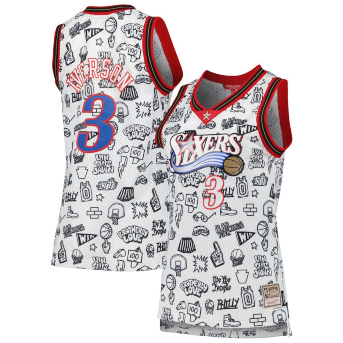 Женская Футболка Mitchell & Ness Аллен Айверсон Белая Philadelphia 76ers 2000 Doodle Swingman Mitchell & Ness