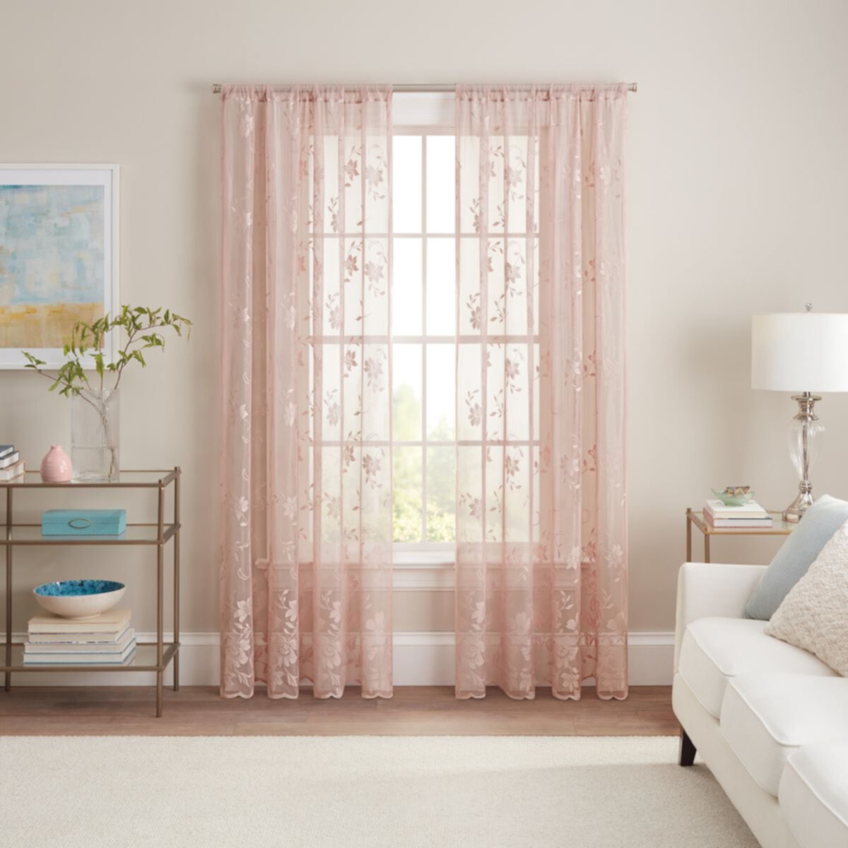 Waverly Sherry Floral Lace Sheer Rod Pocket Window Curtain Panel Waverly