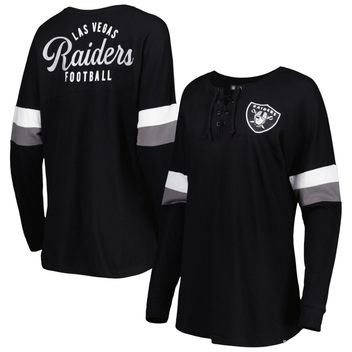 Женская Футболка New Era Черная Las Vegas Raiders Athletic Varsity Легкая С Лаской Длинный Рукав New Era x Staple