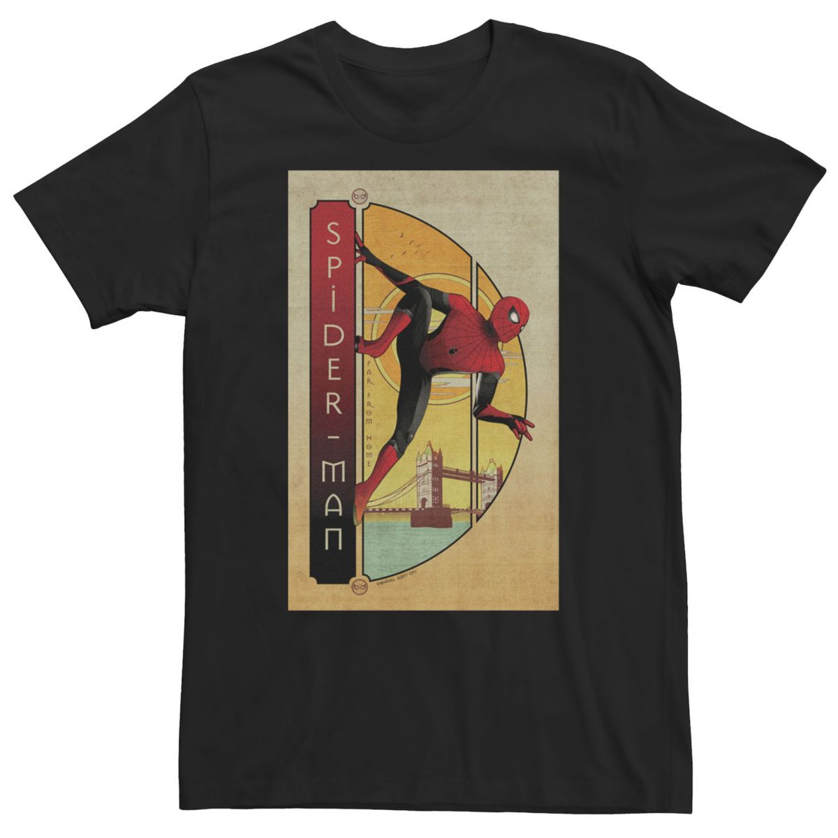 Большой &amp; Высокая футболка с винтажным плакатом «Человек-паук Marvel» вдали от дома Licensed Character