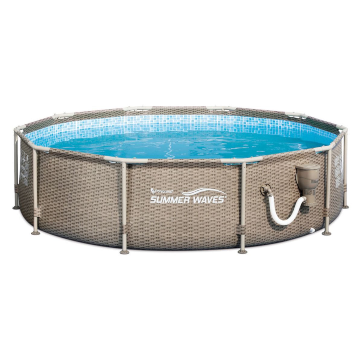 Summer Waves 10ft x 30in Frame Swimming Pool with Exterior Wicker Print, Tan Summer Waves