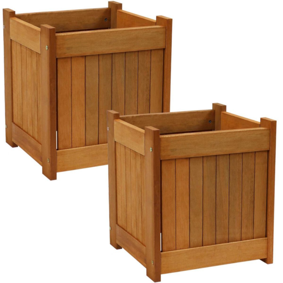 Sunnydaze Meranti Wood Outdoor Planter Box - 16-Inch  - Set of 2 Sunnydaze Decor