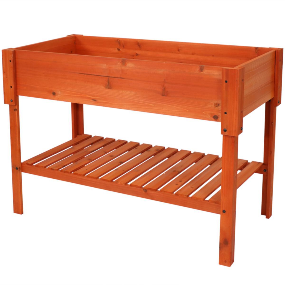 Sunnydaze Raised Wood Garden Bed Planter Box with Shelf - 42-Inch - Stained Finish Sunnydaze Decor