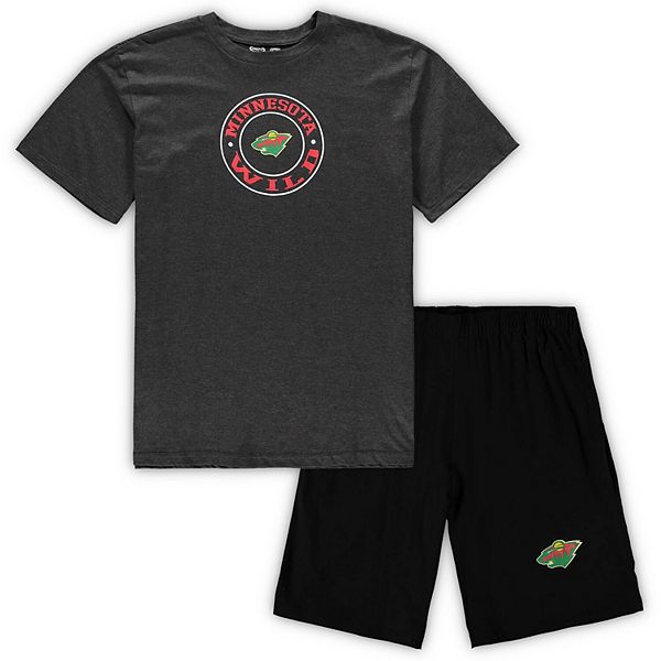 Мужская футболка и шорты Concepts Sport Black/Heathered Charcoal Minnesota Wild Big & Tall Sleep Set Unbranded