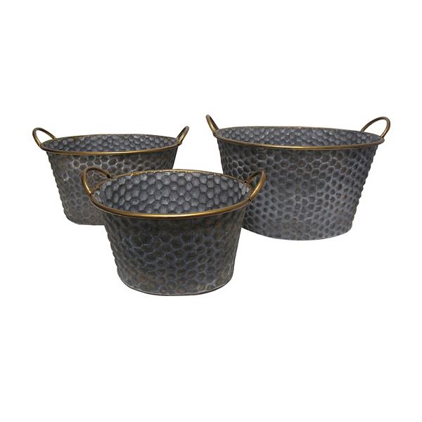 Seneca Oval Metal Planters with Band 3-Piece Set A&B Home