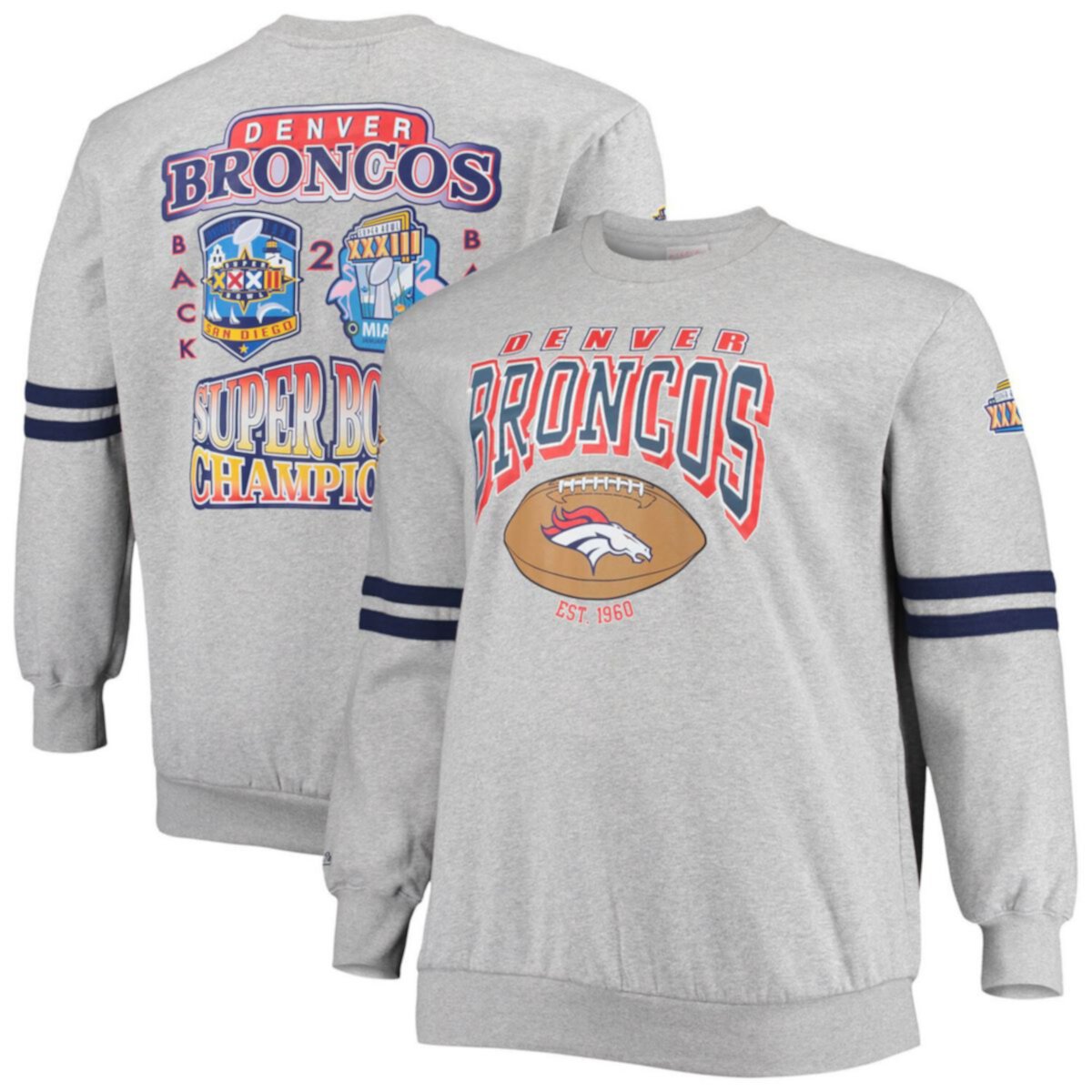 Мужская Футболка Mitchell & Ness Серый Яркий Denver Broncos Big & Tall Mitchell & Ness