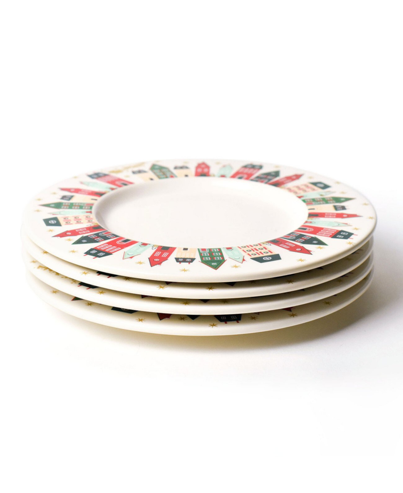 Обеденная тарелка в ободке Летающий Санта, набор из 4 предметов, сервиз на 4 персоны Coton Colors