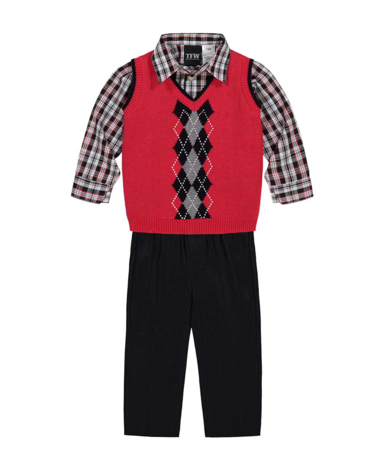 Свитер, рубашка и брюки с вертикальными ромбами для новорожденных мальчиков, комплект из 3 предметов TFW