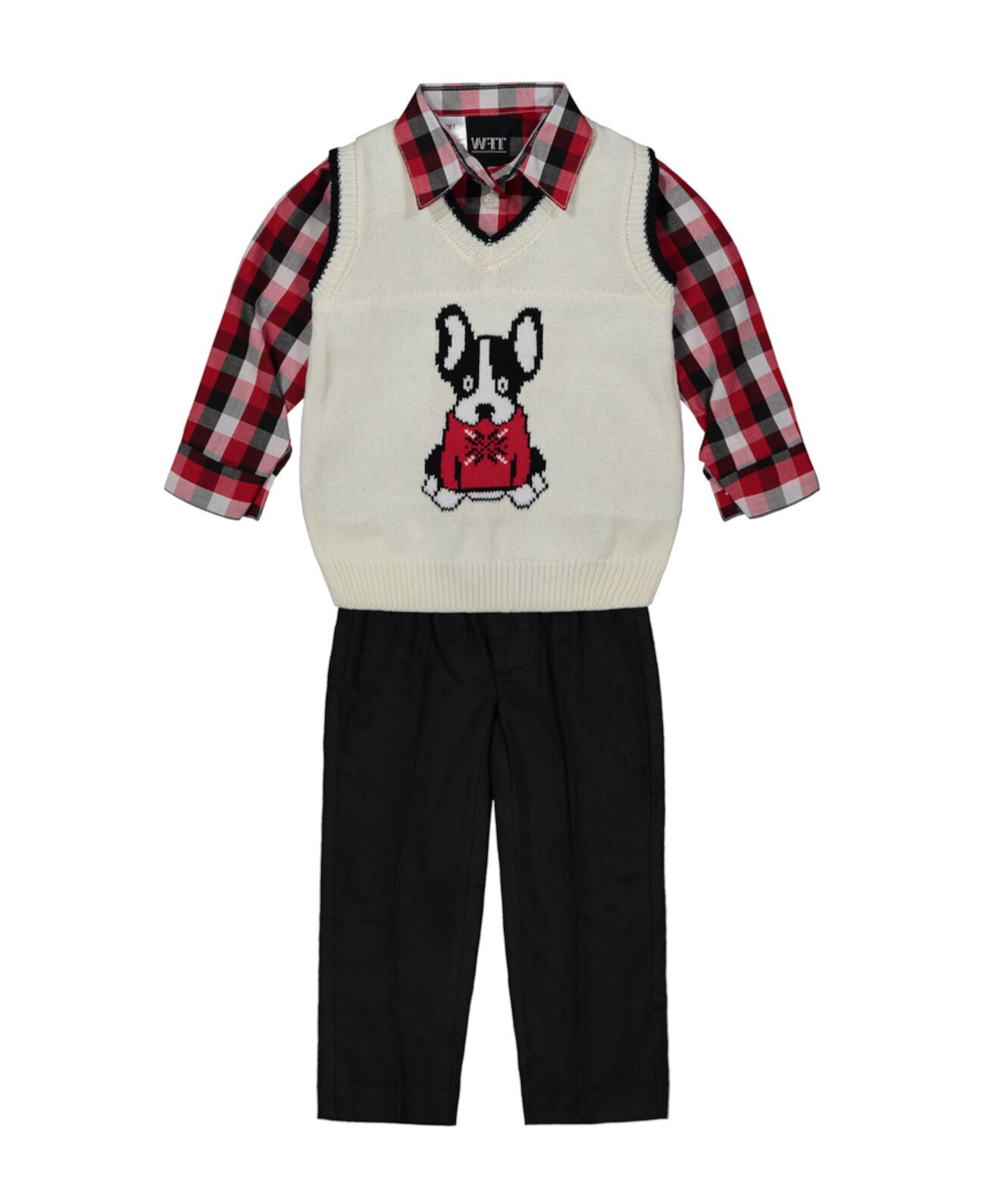 Baby Boys Dog Sweater Vest, Shirt and Pant, 3 Piece Set TFW