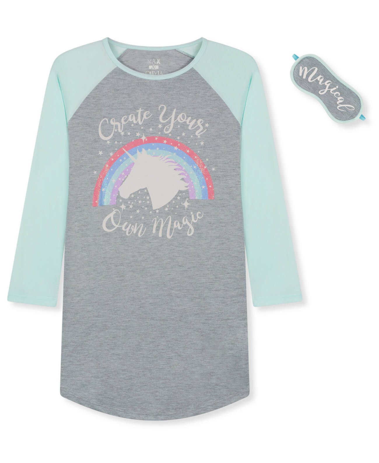 Пижамная рубашка с длинными рукавами и маской для сна для девочек Big Girls, комплект из 2 предметов Max & Olivia