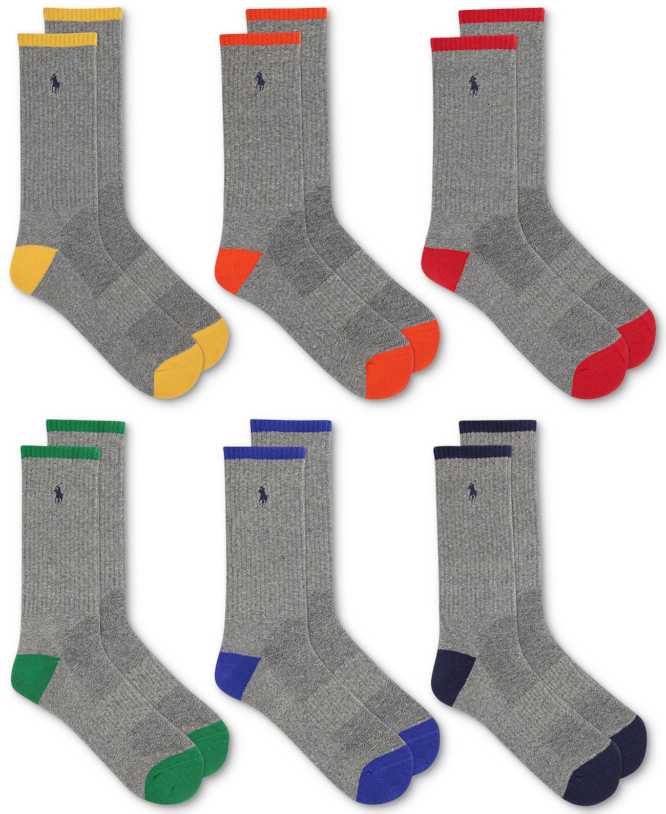 Мужчины 6-Pk. Спортивные носки с круглым вырезом Polo Ralph Lauren