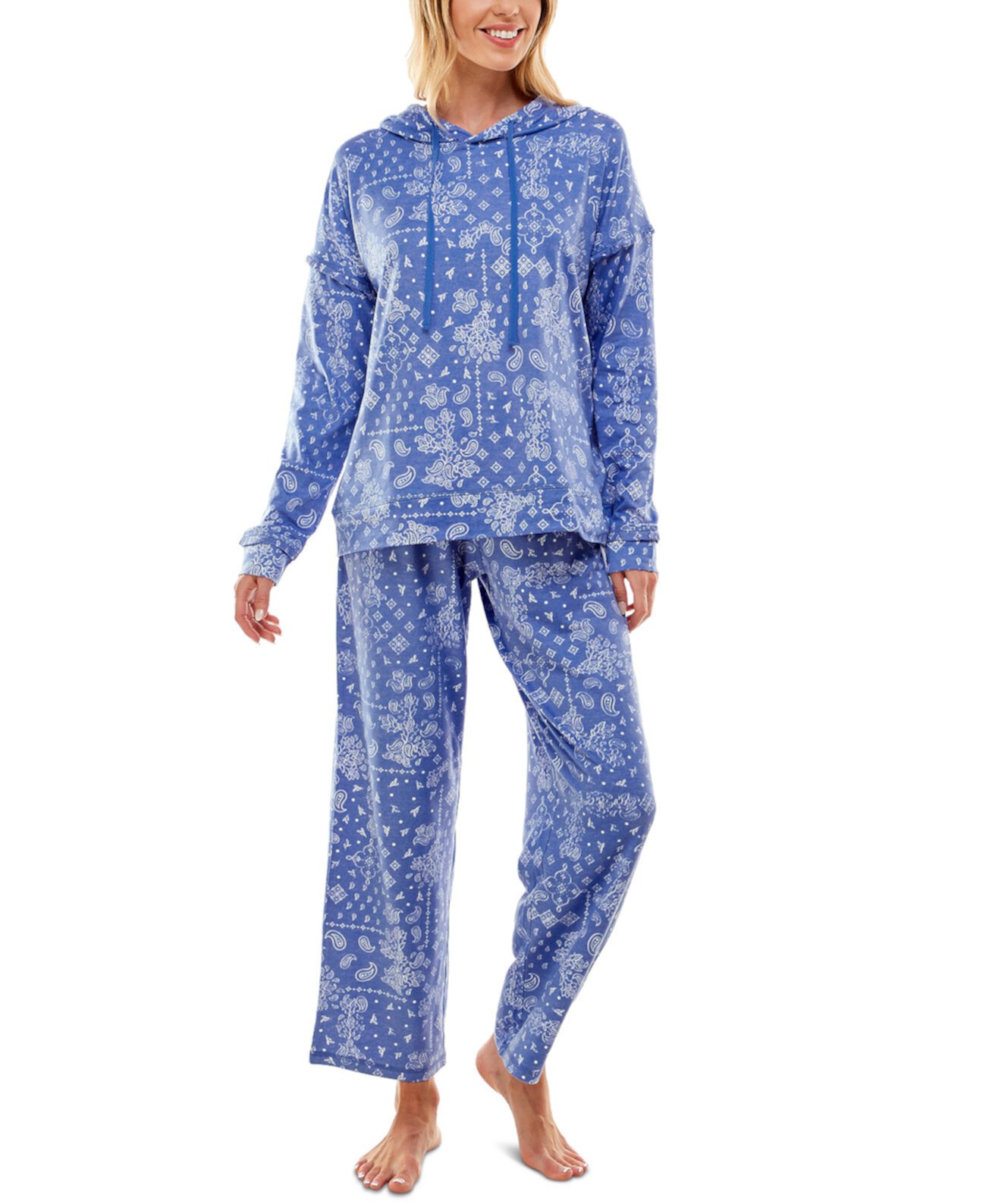 Женский уютный роскошный комплект с капюшоном и пижамными штанами с банданой и принтом Roudelain