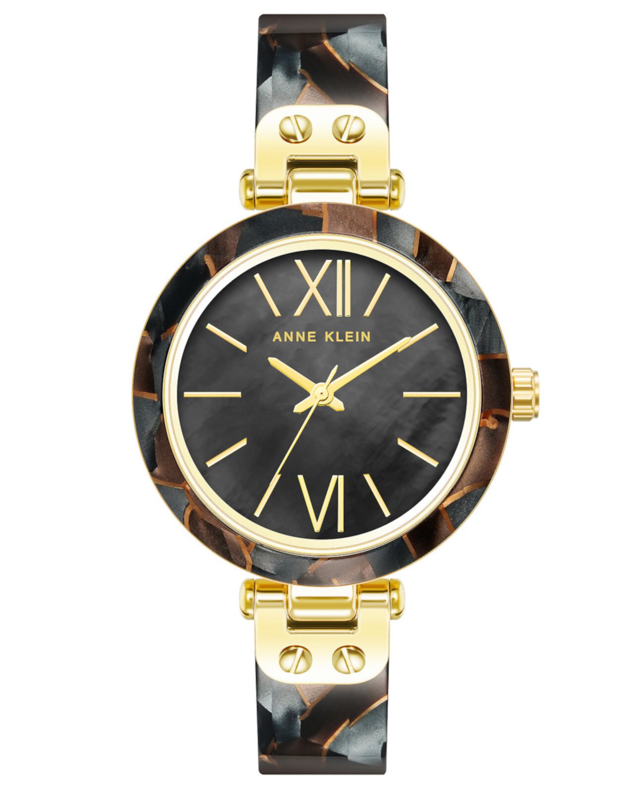 Женские часы-браслет с тремя стрелками из кварцевого серого и коричневого полимера с акцентами из сплава золотистого цвета, 34 мм Anne Klein