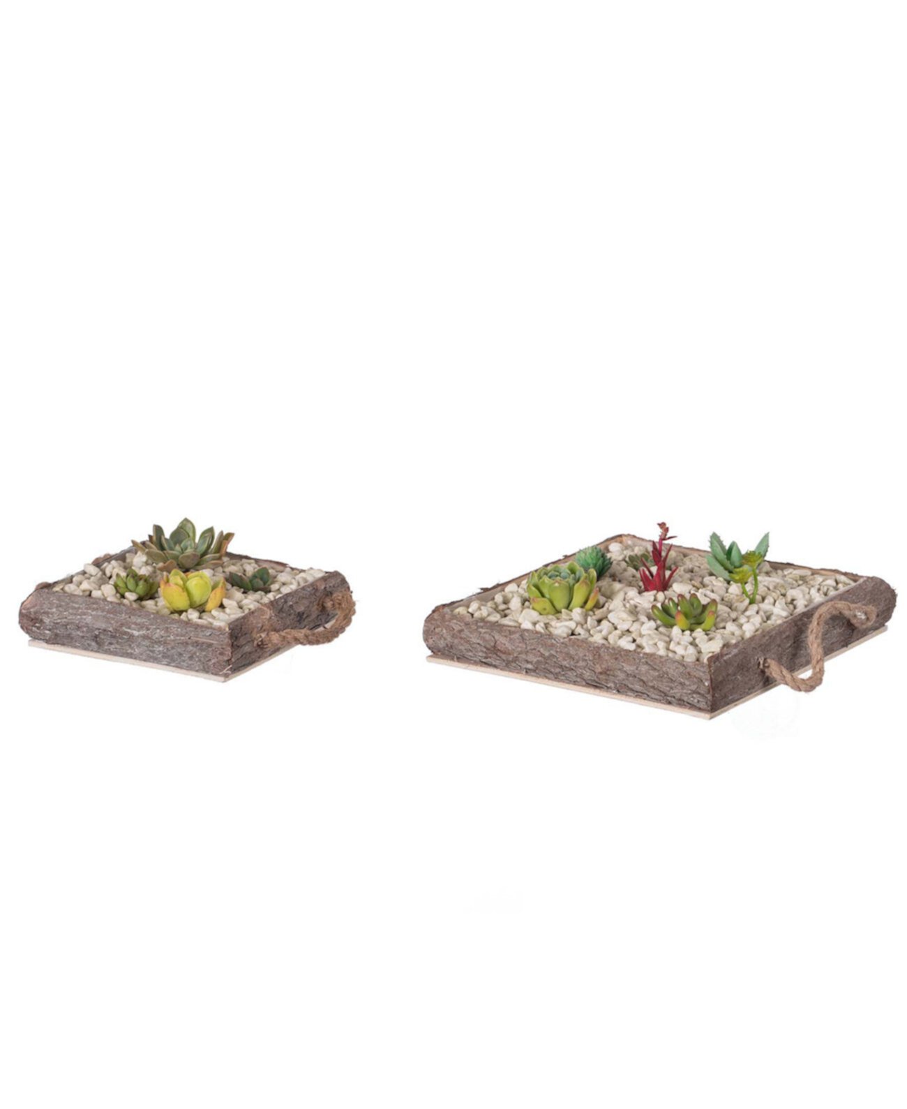 Indoor and Outdoor Vintage-Like Bark Square Wooden Mini Flowerpot Planter, Set of 2 Vintiquewise