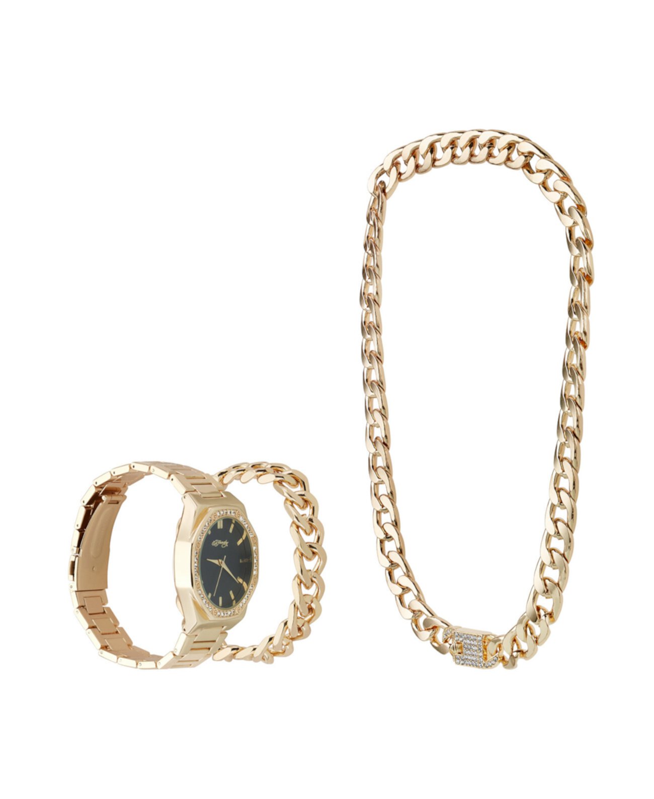Подарочный набор мужских блестящих золотистых металлических часов с браслетом 42 мм Ed Hardy