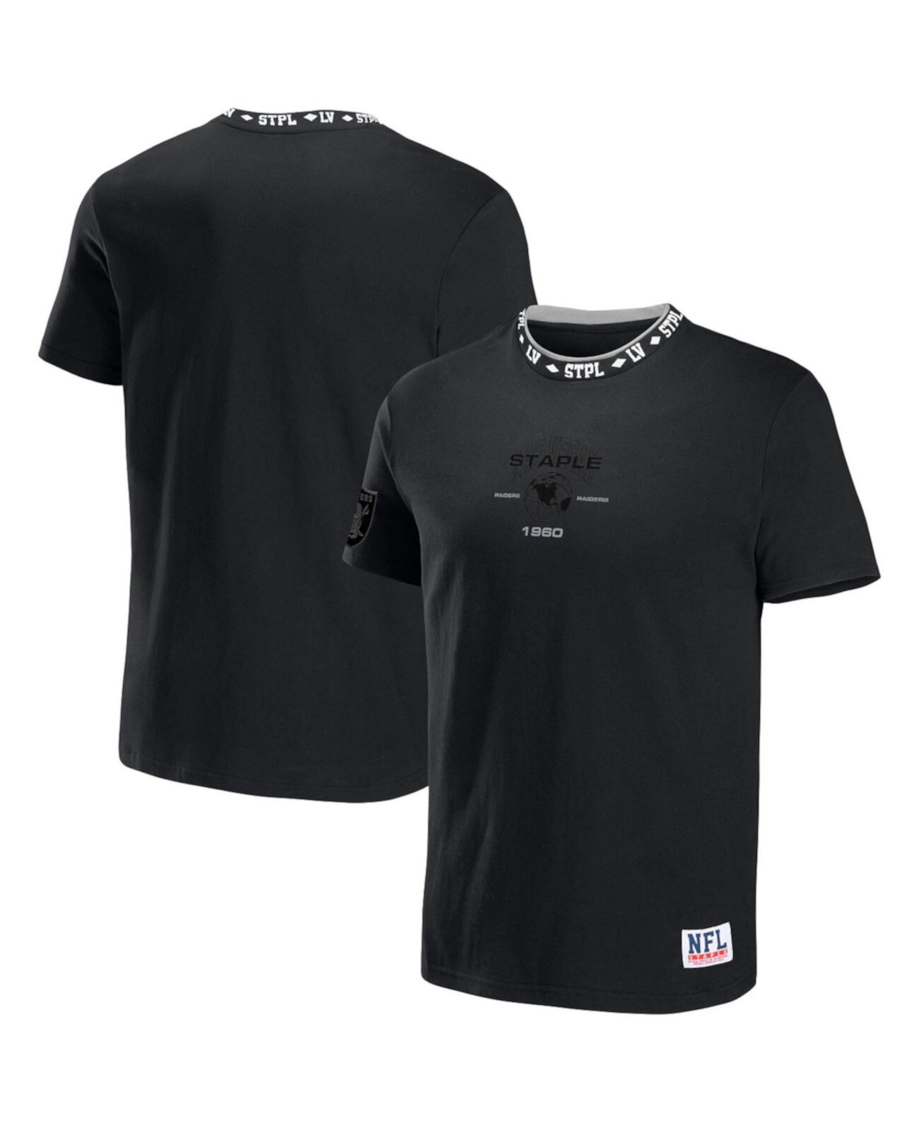 Мужская футболка NFL X Staple Black Las Vegas Raiders с вышитым глобусом и короткими рукавами NFL