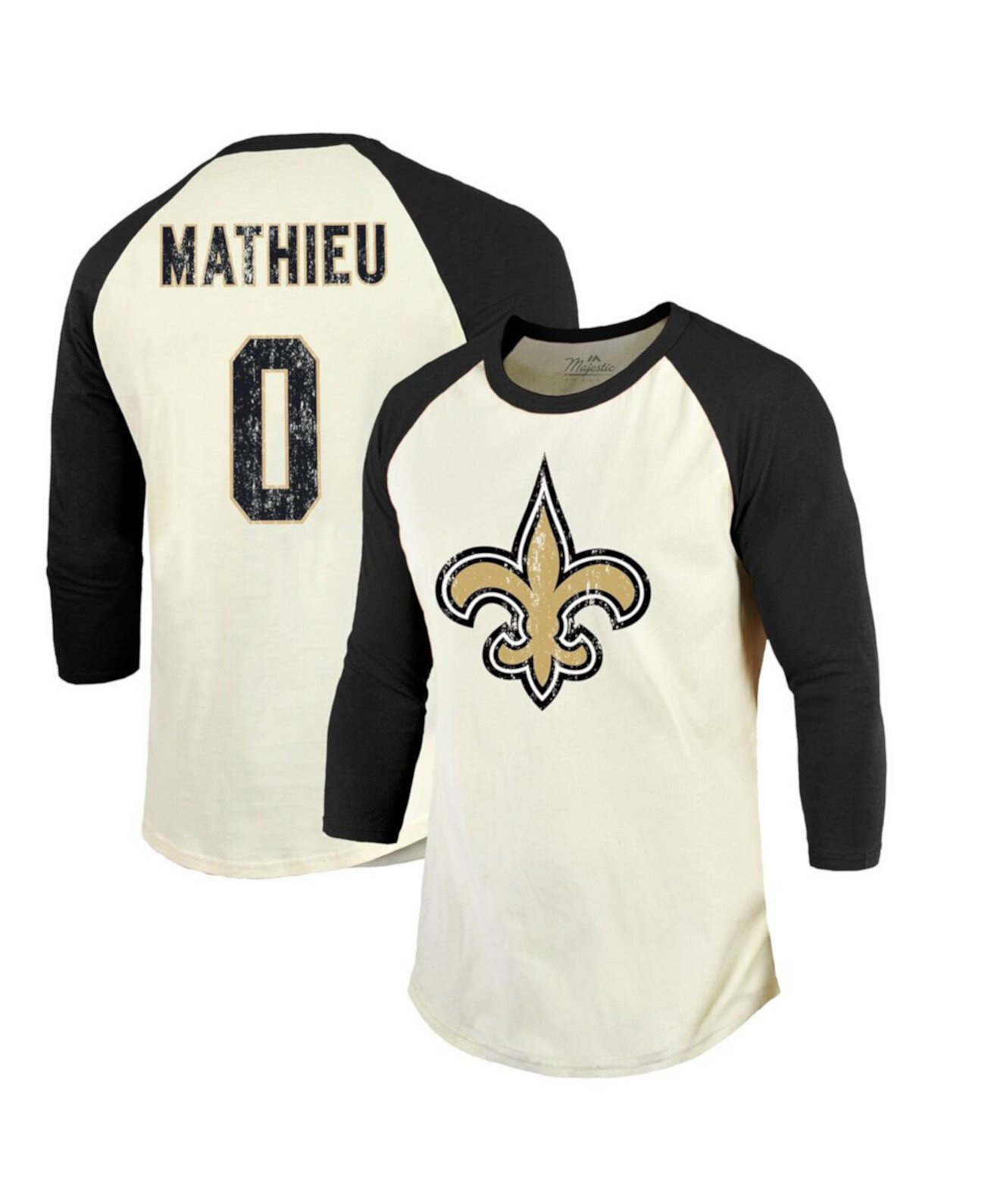 Мужская футболка Threads Tyrann Mathieu Cream, Black New Orleans Saints Name & Number Реглан с рукавами 3/4 Majestic