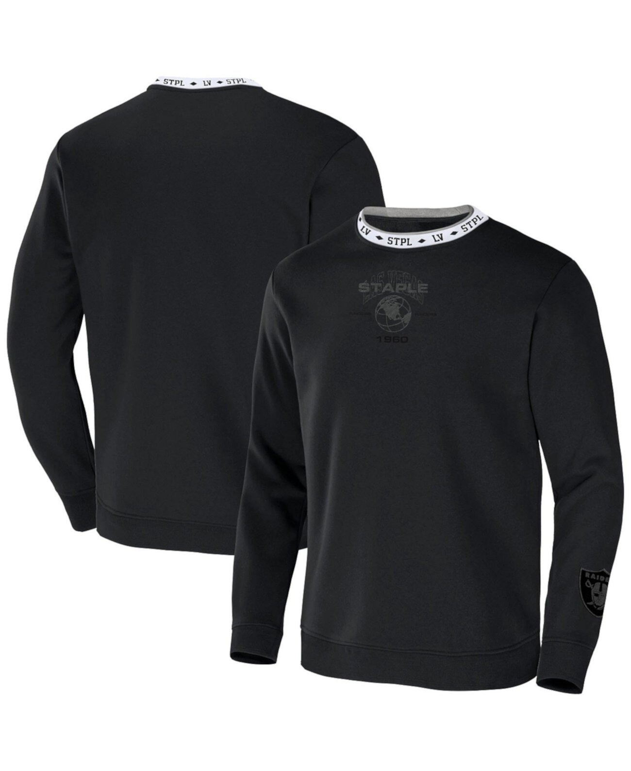 Мужская толстовка NFL X Staple Black Las Vegas Raiders с вышивкой Fundementals Globe Pullover Crew Sweatshirt NFL