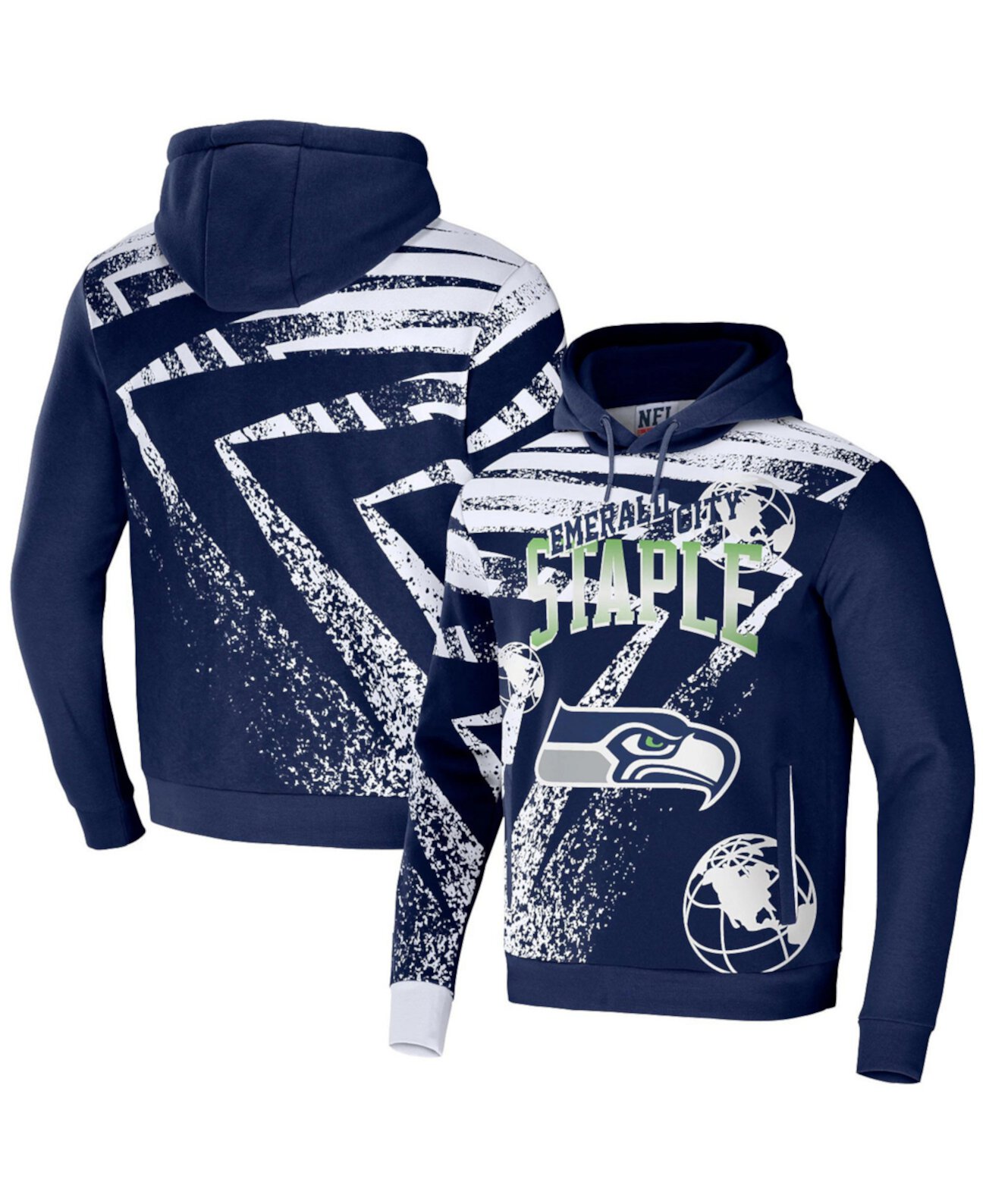 Мужской пуловер с капюшоном и надписью NFL X Staple темно-синего цвета с надписью команды Seattle Seahawks по всей поверхности NFL