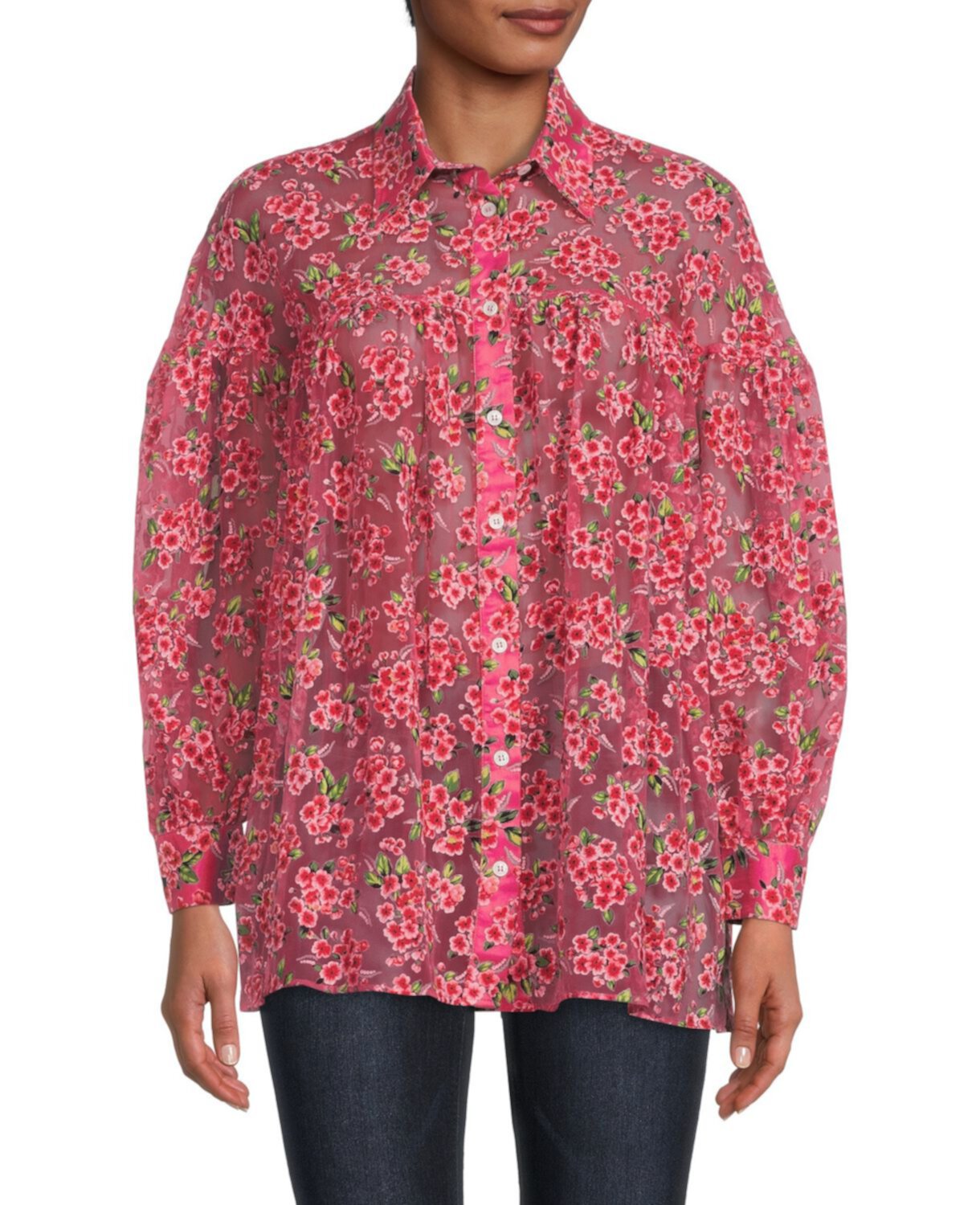Блуза с пышными рукавами и цветочным принтом LOVE Moschino