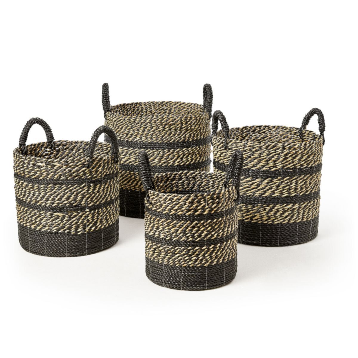 Saddle River Black Seagrass & Raffia Basket 4-piece Set Saddle River