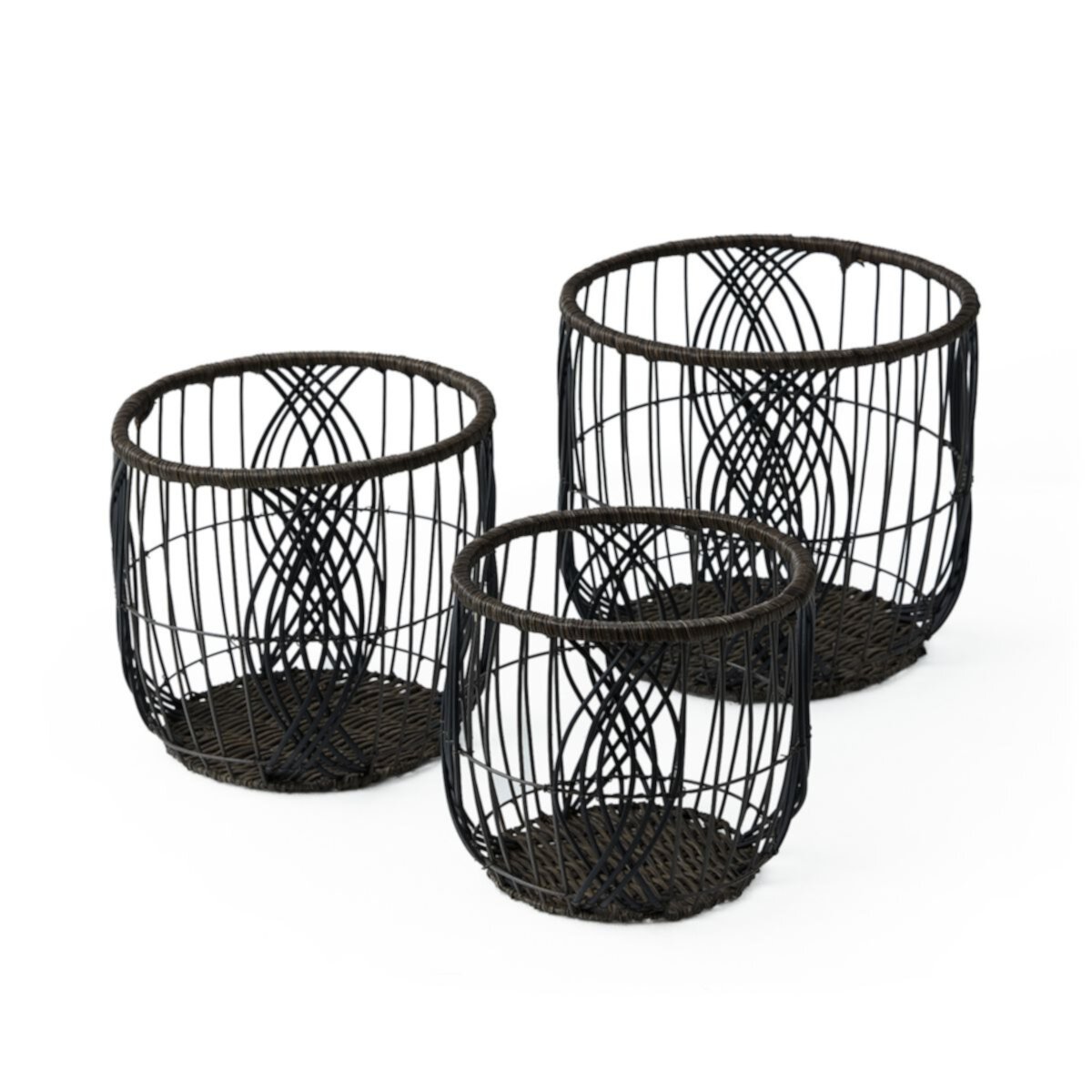 Saddle River Round Faux Wicker Open Weave Basket 3-piece Set Saddle River