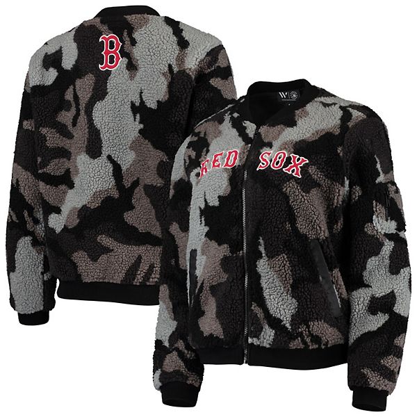 Bomber-куртка The Wild Collective из черного шерпы с капюшоном и принтом камуфляжа Boston Red Sox The Wild Collective