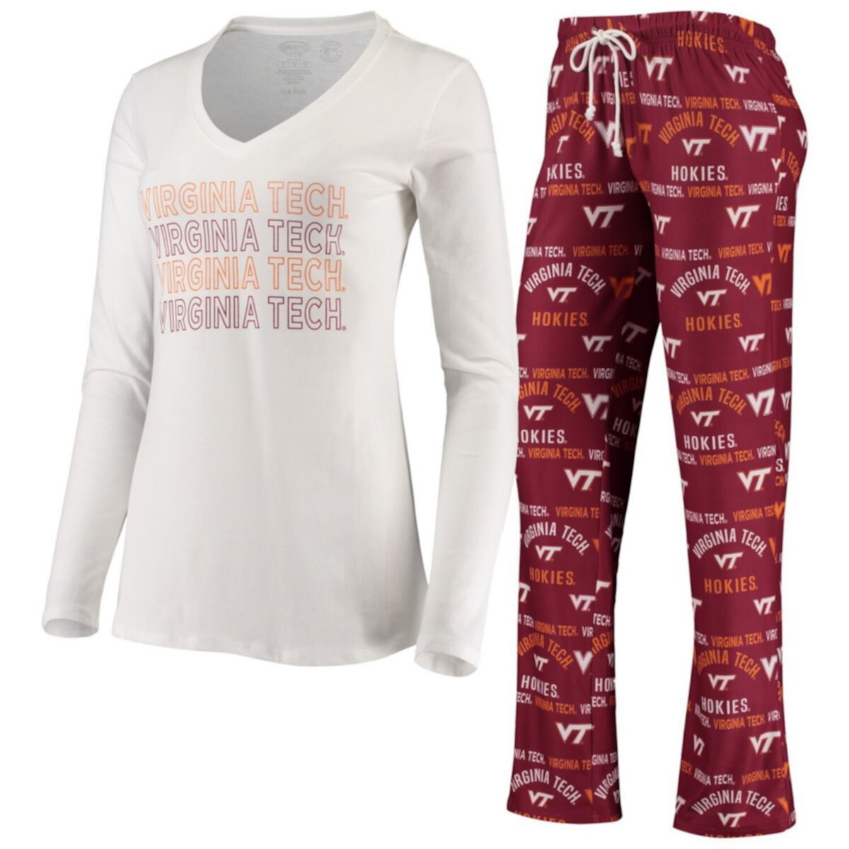 Женский комплект Concepts Sport Maroon/White Virginia Tech Hokies, флагманский комплект из футболки и брюк с длинным рукавом для сна Unbranded