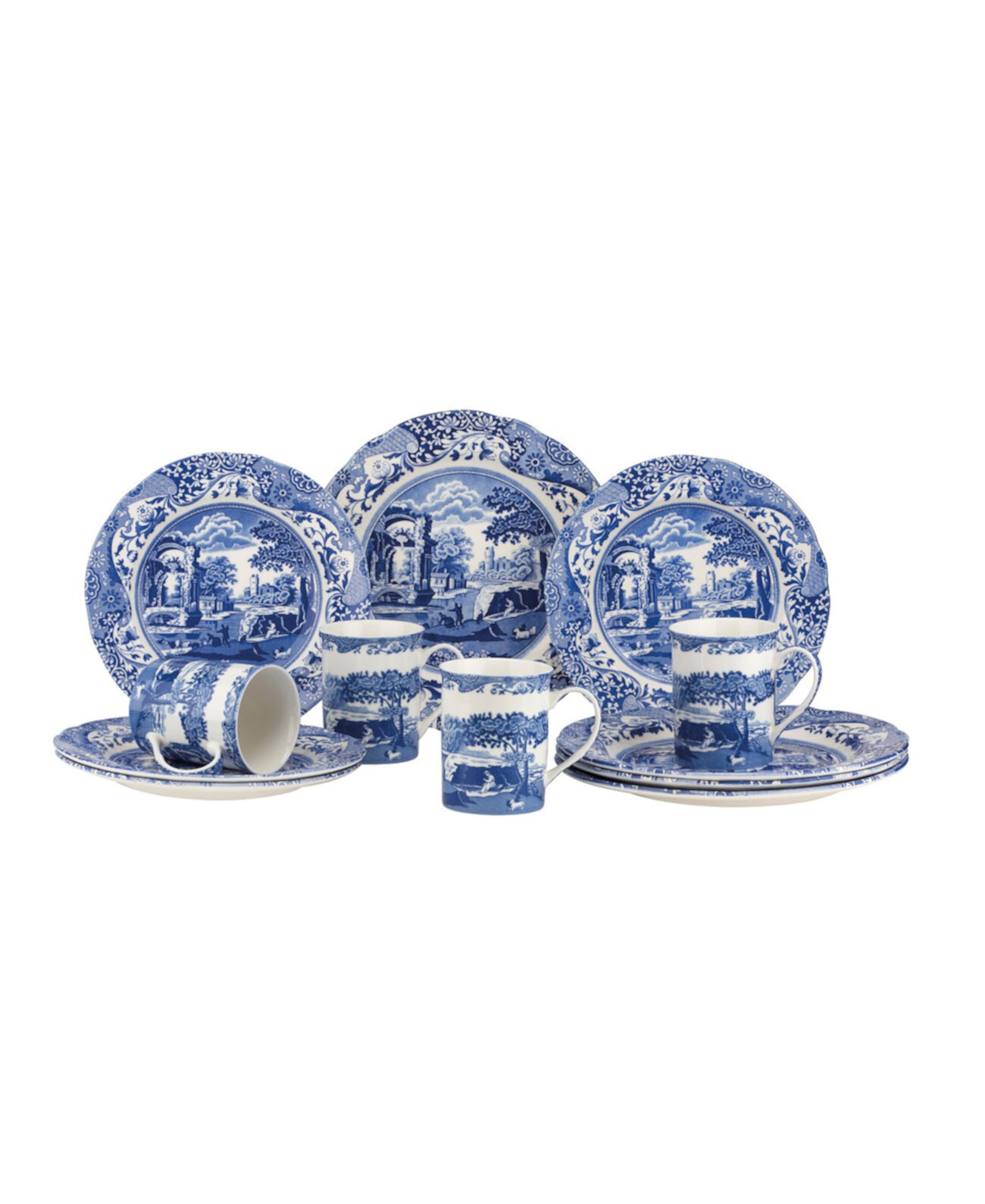 Синий итальянский набор посуды из 12 предметов, сервиз на 4 персоны Spode