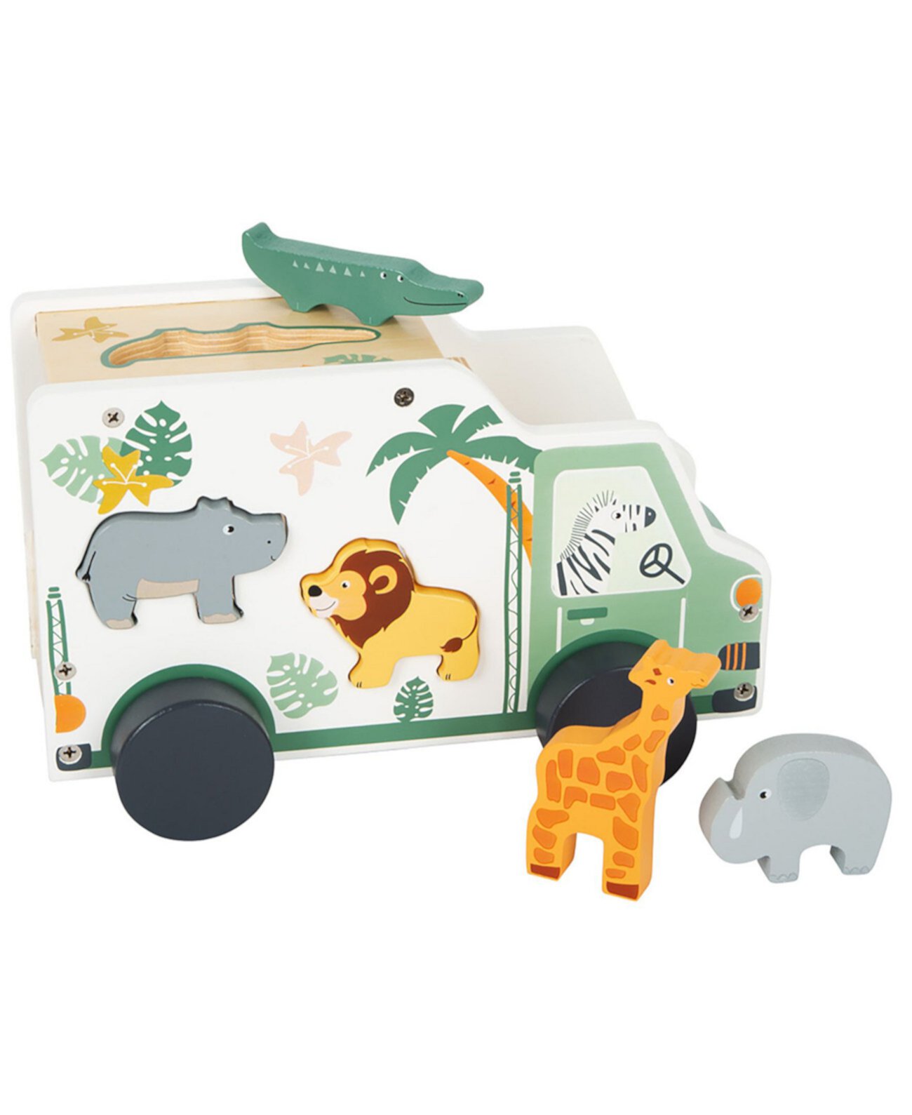 Маленькие деревянные игрушки для сафари, грузовик, сортировщик форм, игровой набор для животных, 6 предметов Flat River Group