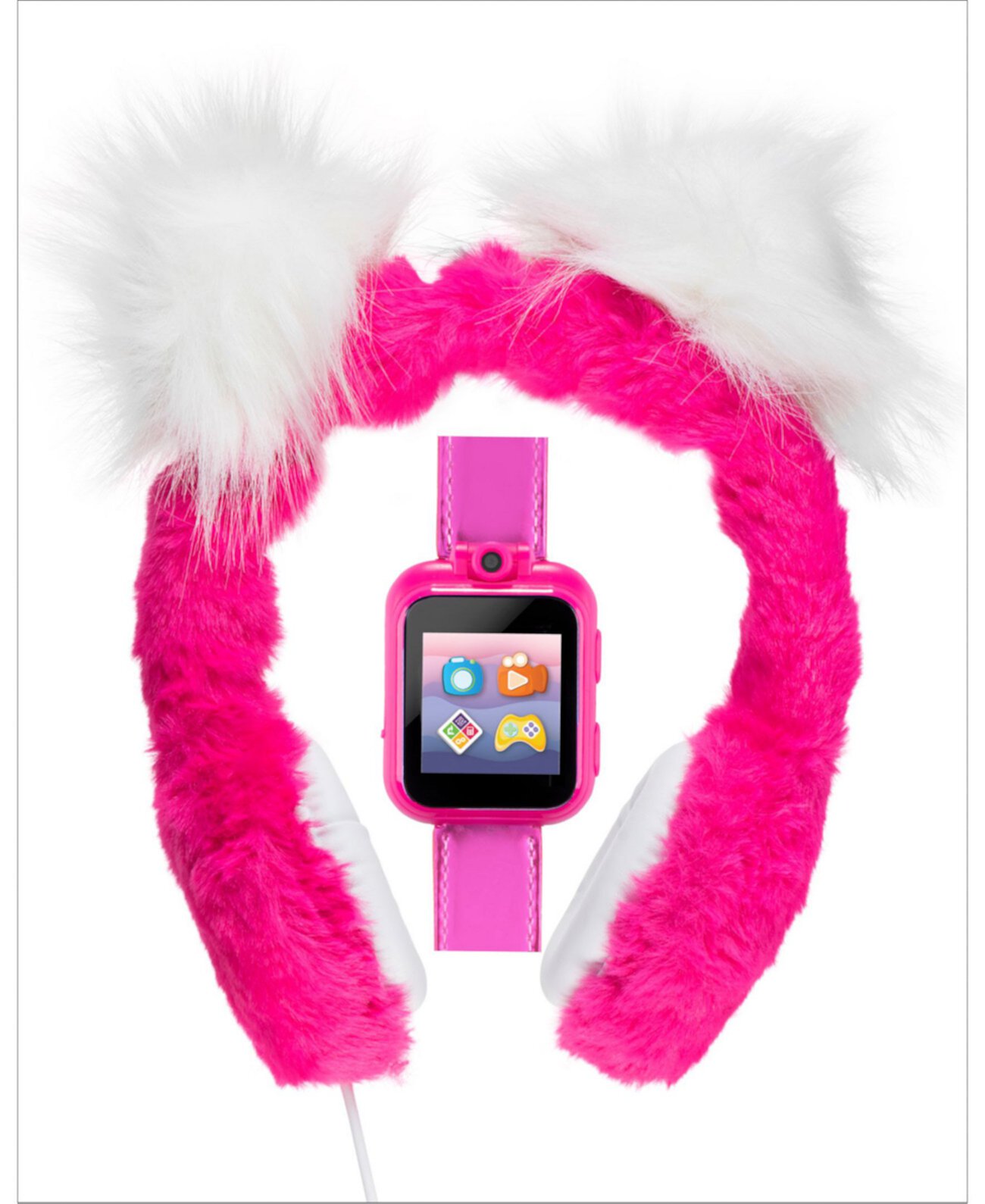 Детские смарт-часы с розовым помпоном и силиконовым ремешком для девочек с набором наушников 42 мм Playzoom