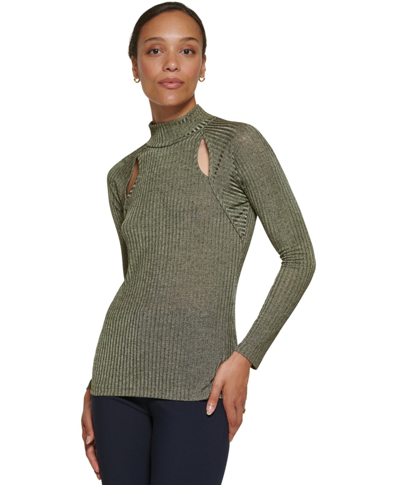 Женский свитер в рубчик с вырезами и длинными рукавами DKNY