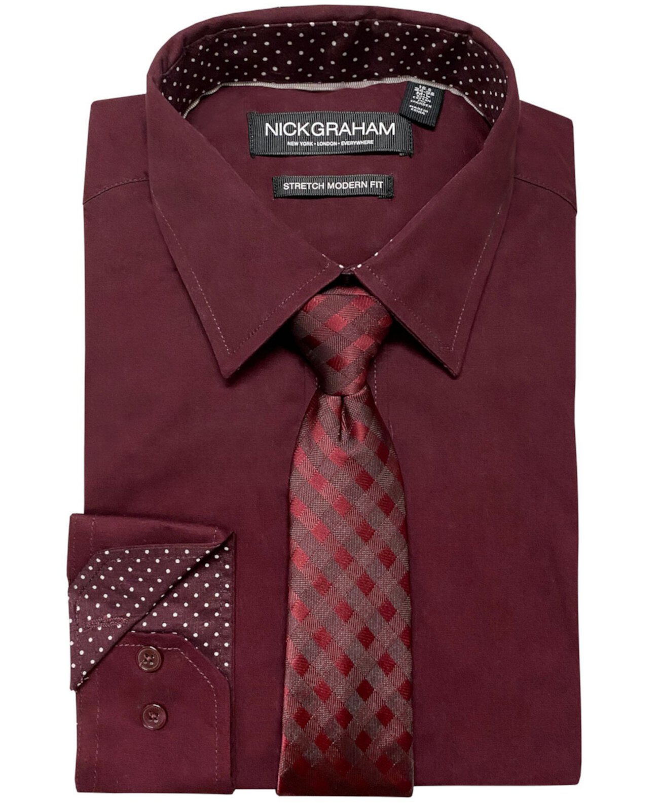 Мужская классическая рубашка-стрейч современного кроя и галстук в клетку в тон Nick Graham