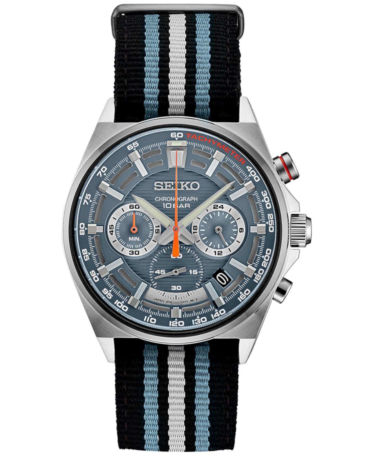 Мужские часы с хронографом Essentials в черную, синюю и серую полоску с нейлоновым ремешком, 41 мм SEI