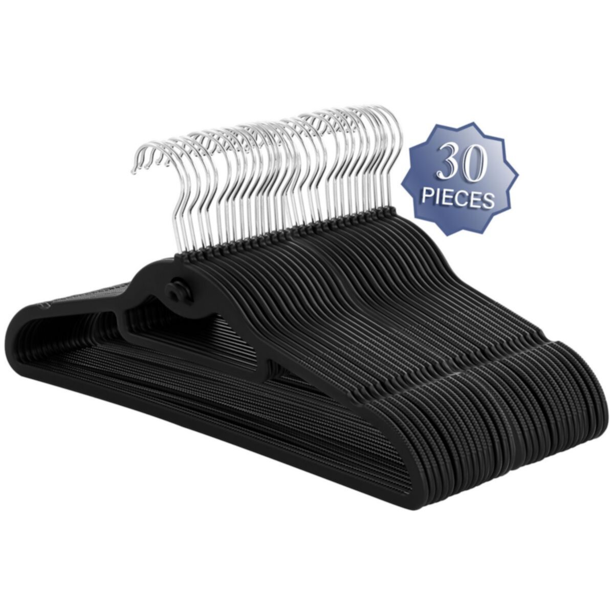 Elama Home 30 Piece Rubber Non Slip Hanger with Hanging Tab in Black Elama