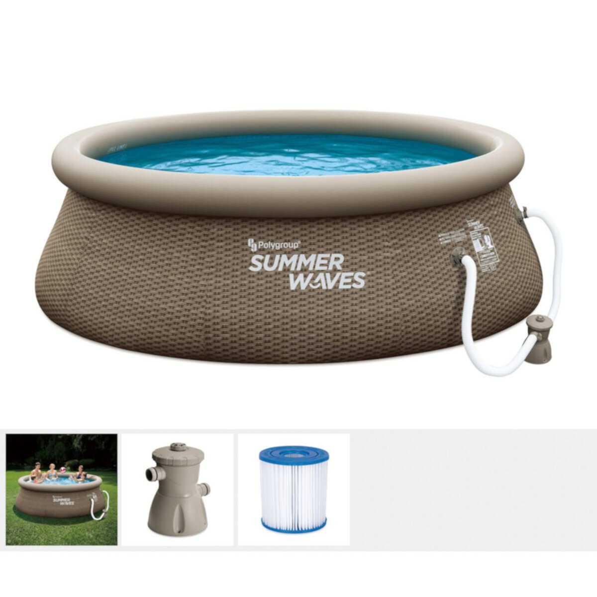 Summer Waves 8 Ft x 30 In Above Ground Inflatable Outdoor Swimming Pool and Pump Summer Waves